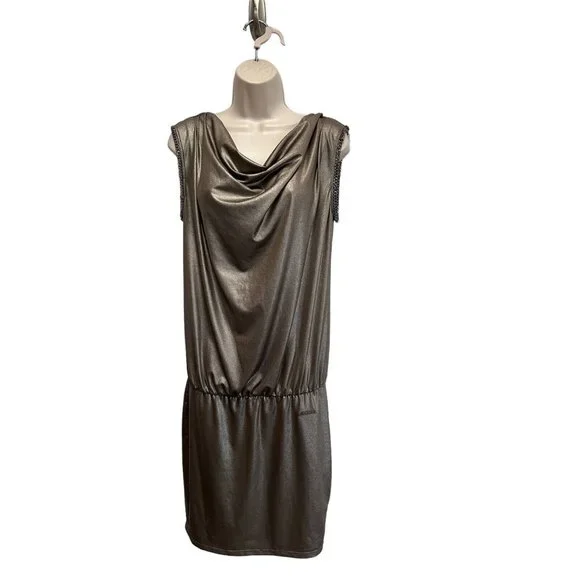 Liu Jo | Dresses | Liu Jo Gorgeous Metallic Drape Drop Waist Knit Dress  Chain Trim Detail L Italy | Poshmark